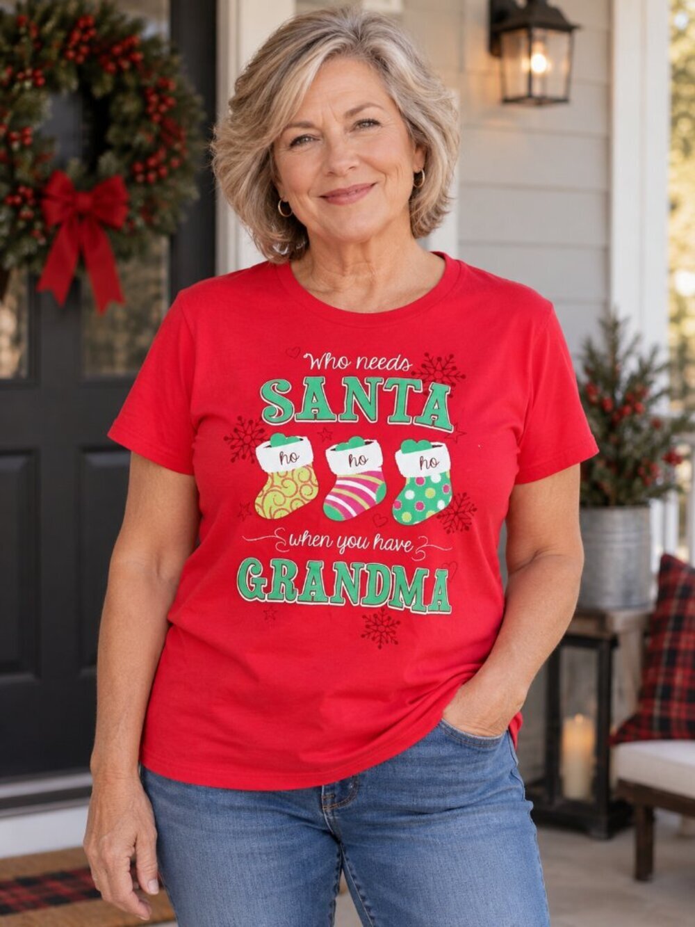 Holiday Time T-Shirt XL 2X Christmas Grandma Santa Stockings Festive Xmas Red